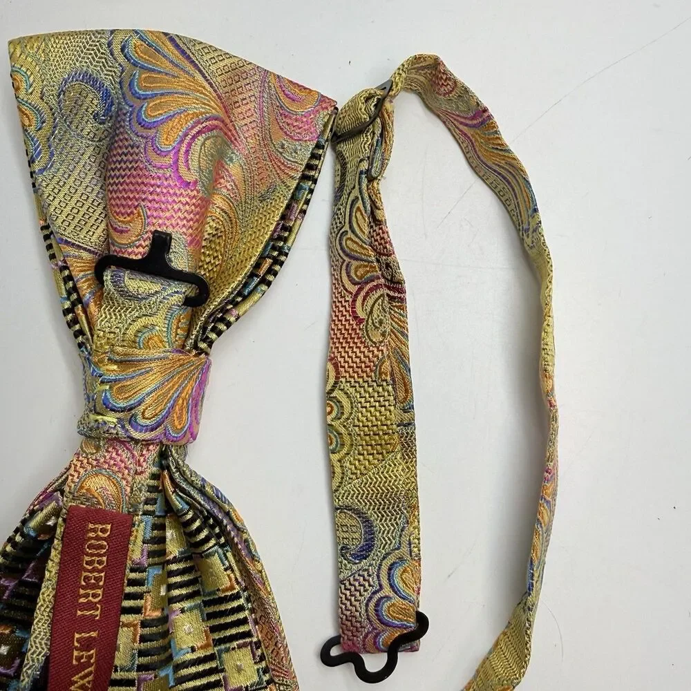 Robert Lewis Bright Colored Mixed Print 100% Silk Pre-Tied Adjustable Bow Tie